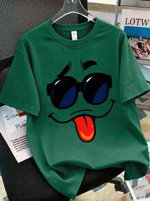 1 Set Boys' Funny Face Print Short Sleeve T-Shirt And Cargo Shorts, Casual Loose Fit Sportswear Outfit For Teens And Older Kids, Perfect Summer Gift For School And Outdoor Wear - Multicolor - View 4