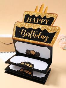 1組黑金設計生日快樂現金禮金信封，現金禮金卡，現金禮金盒，驚喜現金信封，中性節日錢包，適合任何生日慶祝的獨特紀念品，時尚禮金信封，精緻紀念品，優雅禮金信封 - 黑金 - 查看 5
