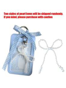 1 pieza Portacarnet azul con correa deslizante con rejilla y colgante de perlas falsas, cubierta deslizante extraíble y limpiable, llavero, protector de tarjeta de identificación de oficina/escuela, cordón/colgante desmontable - Funda transparente duradera para tarjetas - Multicolor - Ver 8