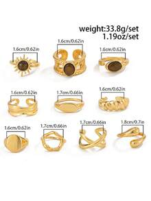 Set de 10 anillos ajustables de estilo retro irregular - Anillos de metal personalizados para dedos de mujer - Multicolor - Ver 6