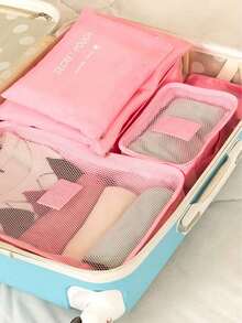 SGIAWETA-6pcs Travel Clothing Storage Bags School Supplies Room Decor Bedroom Decor Dorm Essentials School Student Teacher Travel Storage Bag Set With Lingerie Bag Waterproof Dustproof With Zipper Luggage Back To School Nylon Men And Women Student Travel Essentials Back To School Supplies-Birthdaygift - 粉色 - 查看 4