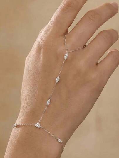 1 chiếc vòng đeo ngón tay hình mắt đính đá một hàng dành cho nữ, phụ kiện lấp lánh tối giản sang trọng, thích hợp cho kỳ nghỉ biển.