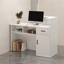 Premium Simple Reception Desk With Drawer And 1 Door 100cm - 白色 - 查看 3