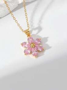 1pc Fashionable Creative Elegant Butterfly & Lilac Zirconia Pendant Necklace, Versatile For Women - Yellow Gold - View 13