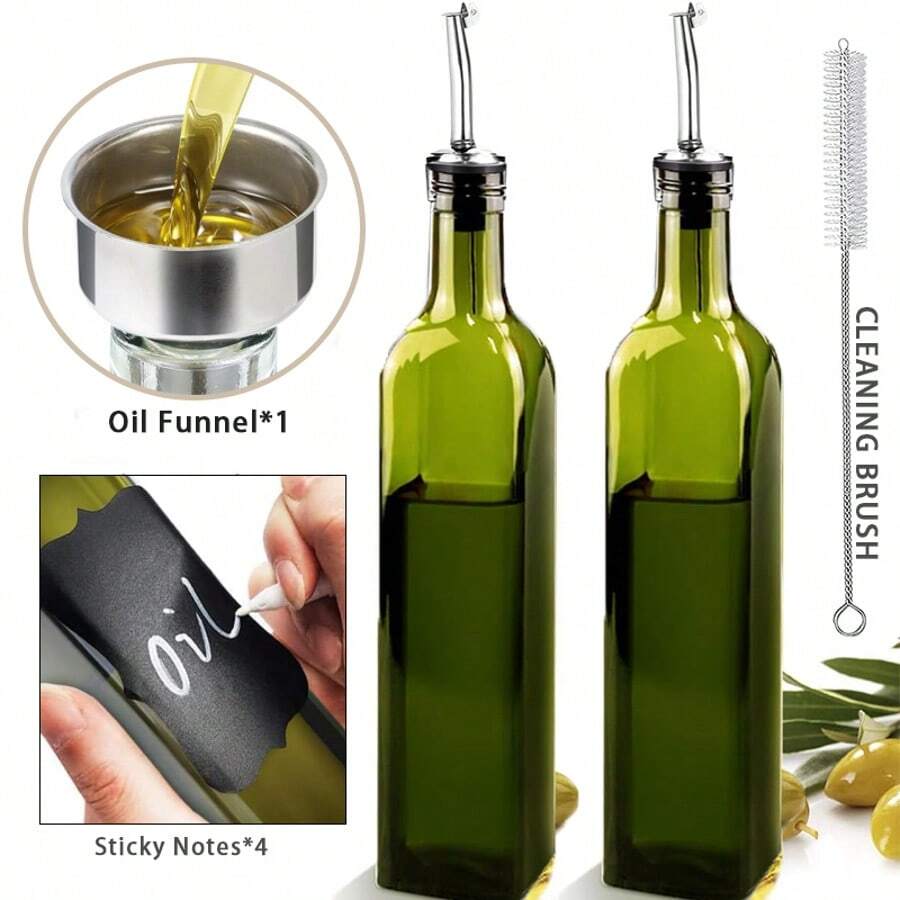 17oz Green Glass Oil Dispenser 2-Pack, Clear Olive Oil Bottle For Kitche - View 1