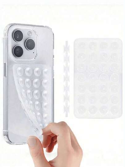 1pc Double-Sided Silicone Phone Sticky Grip Handle, Suction Phone Case Stand, Hands-Free Sticky Phone Handle For Selfie And Video, Mobile Finger Grip Stand, Wall Mount, Car Holder, Home Office Bathroom Kitchen Use, Easy To Clean, No Marks, Soft Touch, Reusable Phone Accessory