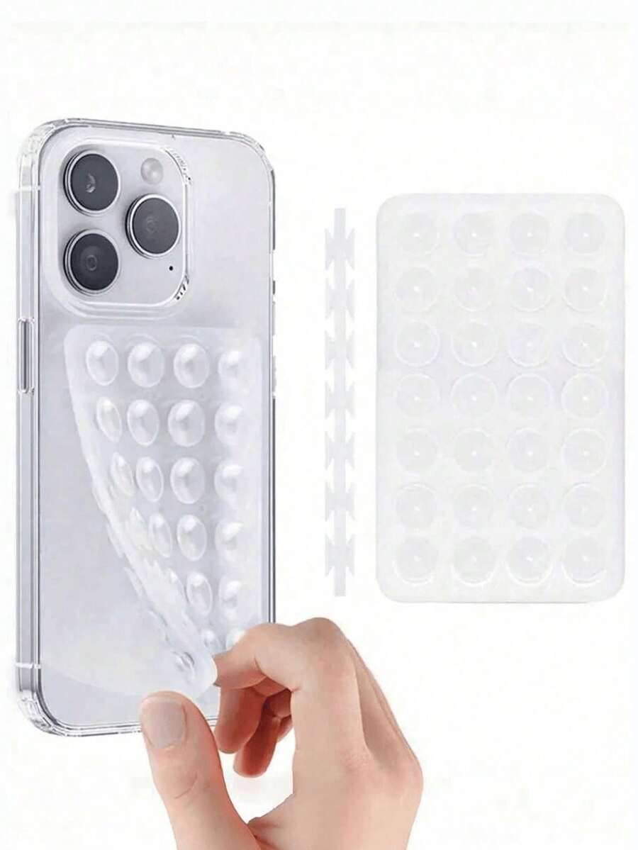 1pc Double-Sided Silicone Phone Sticky Grip Handle, Suction Phone Case Stand, Hands-Free Sticky Phone Handle For Selfie And Video, Mobile Finger Grip Stand, Wall Mount, Car Holder, Home Office Bathroom Kitchen Use, Easy To Clean, No Marks, Soft Touch, Reusable Phone Accessory - 無色 - 查看 1