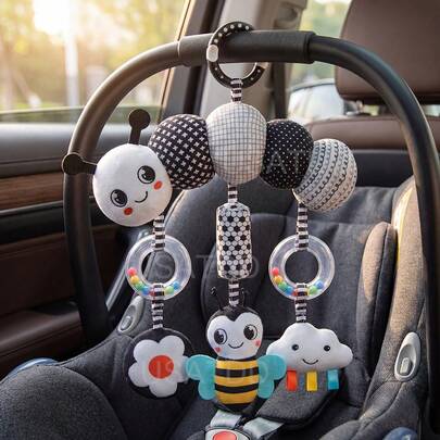 1pc Baby Hanging Stroller And Car Seat Toys, Black And White High Contrast Animal Wind Chime Plush Rattle Baby Doll Toys, Sensory Toy Newborn Plush Activity Toys, Baby Shower Gifts For Baby Infants 0 3 6 9 12 Months Girls Boys, Best Holiday Essential, Travel Essentials