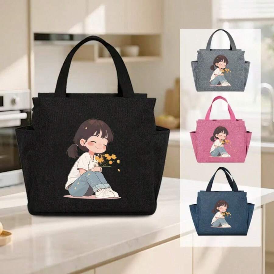 Healing Bouquet Girl Print Handbag, Large Capacity Multi-Pocket Commuter Tote Bag, Student Shoulder Bag - Multicolor - View 1