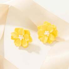 2026 New 3D Pink White Flower Earrings Women Imitation Pearl Acrylic Blooming Gardenia Stud Earrings Cute Jewelry Yellow Purple - JE1300-Hồng - Xem 11