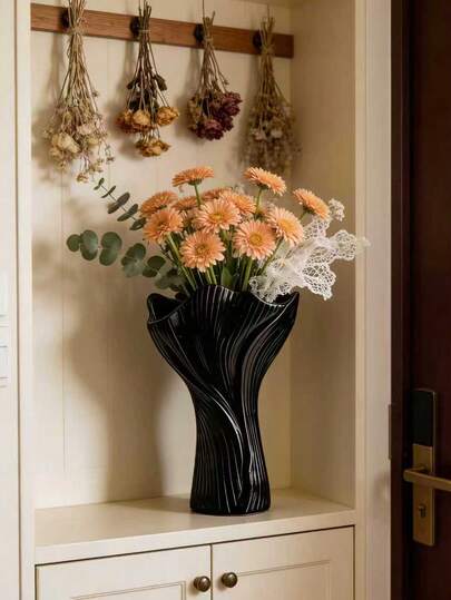 Bình hoa màu đen, bình trang trí sang trọng phong cách Bắc Âu tối giản hiện đại, thiết kế sóng trừu tượng độc đáo với viền lượn sóng, bình hoa nghệ thuật thanh lịch, sang trọng dùng để trang trí nhà cửa, phòng khách, lối vào, bàn, vật trang trí trung tâm, quà tặng tân gia.