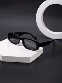 1 PC Men's Rectangular Fashion Glasses Classic Black Polycarbonate Frame Gray And Yellow Lens Casual Style Lightweight Suitable For Daily Commute With Glasses Box - Multicolor - View 6