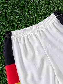 Young BoyFashion Casual Sports Football World Cup Theme Patchwork Striped Contrast Color Short Sleeve Top And Shorts Set - White - View 6