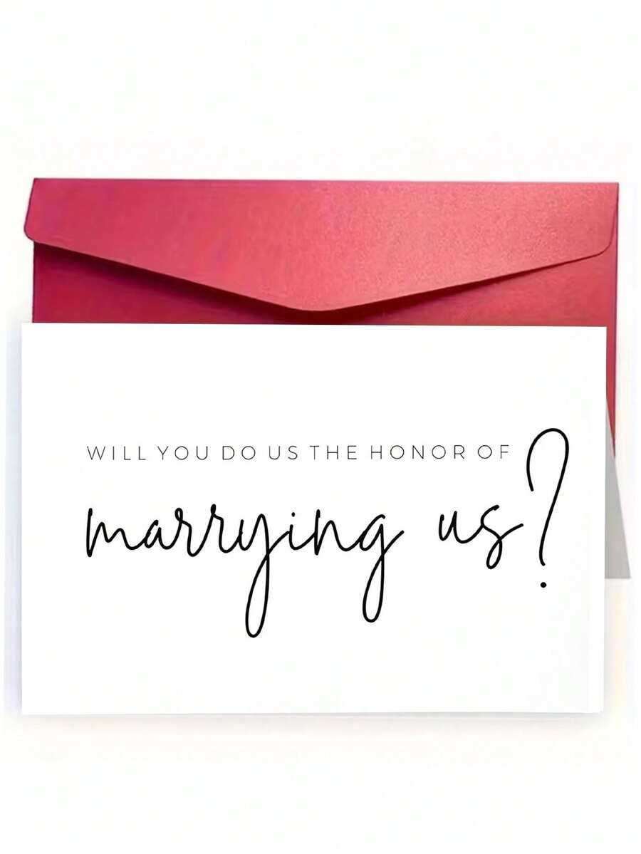 1张，永恒简约婚礼邀请卡“我们喜结连理”。包含信封，厚哑光纸。精致的手写体设计。完美适用于婚礼当天——理想的充满情感的邀请函（12厘米/4.7英寸 x 17厘米/6.7英寸） - 紅色信封 - 查看 1