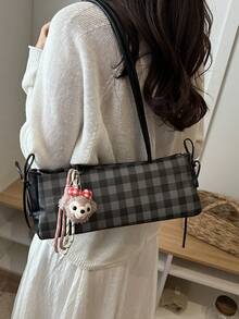 2026新款韩国小众腋下包，法式格纹单肩包，百搭 - 黑色 - 查看 4