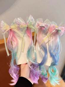 2pcs Girls Cute Fashion Gradient Bow Hair Clips - Multicolor - View 1