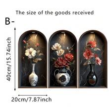 3pcs Arched Green Plant Flower Vase Wall Stickers, Elegant Floral Design, Waterproof Removable Vinyl Wall Decals, Suitable For Living Room Bedroom Sofa Background Wall Decor - Multicolor - View 12