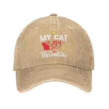 1pc 1pcs Piece Unisex Retro Washed Baseball Cap Suitable For Golf, Truck Driver Hat & Casual Wear - Vintage Protection Outdoor Cap With My Cat Is My Valentine Theme Pattern - 黑色 - 查看 8
