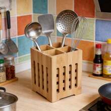 Bamboo Kitchen Utensil Storage Canister, Bamboo Kitchen Utensil Storage Jar, Rustic Style Kitchen Decor - Multicolor - View 15