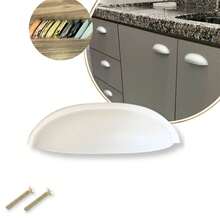 Puxador de Gavetas Móveis Armários Guarda Roupas Portas Cozinha Banheiro Metal Concha - Branco - Visão 2