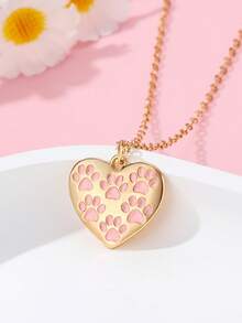 1 chiếc vòng cổ mặt dây chuyền hình trái tim in hình dấu chân mèo dễ thương và thời trang dành cho trẻ em, thích hợp để đeo hàng ngày, làm quà tặng và trong các dịp lễ. - Nhiều màu - Xem 2