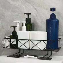 Bathroom Toilet Storage Rack, Wall-Mounted Shampoo Organizer, Multi-Function Toilet Shelf - Black - View 1