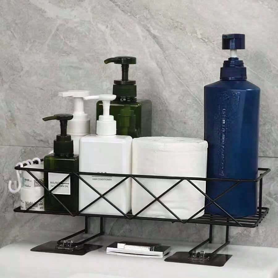 Bathroom Toilet Storage Rack, Wall-Mounted Shampoo Organizer, Multi-Function Toilet Shelf - Black - View 1