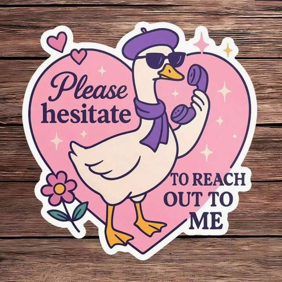 1/3/5张 “别犹豫，联系我” 粉色天鹅手机趣味贴纸，草本文字图案，防水瓶贴，趣味贴纸，可爱贴纸，笔记本贴纸，装饰贴 - 粉紅色鵝貼紙 - 查看 1