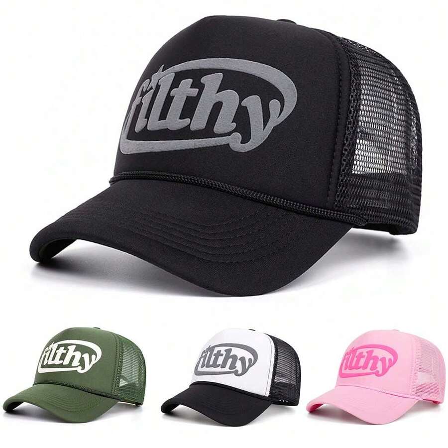 1pc "Filthy" Printed Sponge Baseball Cap, Unisex Outdoor Sun Hat, American Trucker Style Adjustable Mesh Hat, Hip Hop Fashion Snapback - Multicolor - View 1