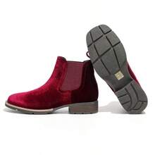 Men's Fashion Chelsea Boots British Style Short Boots Embroidered Breathable Lightweight Short Heel Casual Short Tube Wedding Party Business - Burgundy - View 2