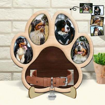 Marco de fotos de madera para conmemorar a las mascotas - Decoración conmemorativa de gato/perro, almacenamiento de fotos + collar 2 en 1 con soporte, regalo precioso para el duelo por las mascotas fallecidas