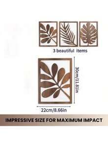 3pcs Set Vintage Wooden Leaf Wall Art, Easy To Install, Reusable, Matte Finish, Suitable For Decorating Living Room, Bedroom And Office | Vintage Wall Art | Wooden Frame Wall Art, Wall Decor - Mocha Brown - View 5
