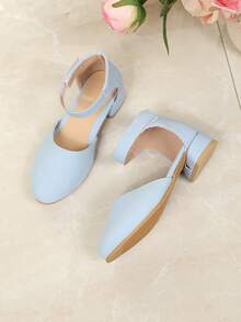 1 đôi sandal đế xuồng mũi tròn cổ điển bằng da lộn màu xanh dương cho bé gái, chất liệu mềm mại, thiết kế gót chunky thanh lịch, thời trang, phù hợp cho mặc hàng ngày, lễ hội, tiệc tùng, kỳ nghỉ, mùa xuân/hè 2026. - Màu xanh lam - Xem 3