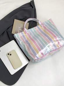 Túi tote giấy Kraft kẻ sọc, túi đeo vai chống thấm nước dung tích lớn dùng cho thể thao/đi biển/du lịch. - Nhiều màu - Xem 8