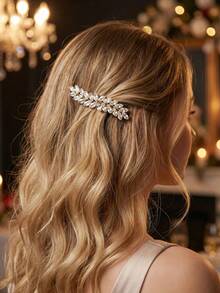 1个法式复古水钻麦穗耳夹，闪亮锆石半扎发夹，女士日常通勤 - 彩色 - 查看 8