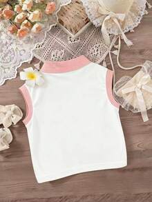 女童花朵蝴蝶结交叉印花 Polo 衫无袖背心，夏季新品 - 彩色 - 查看 2