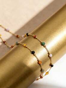 1pc Asymmetrical Multicolor Beaded Stainless Steel Necklace, Suitable For Men's Daily Wear, Work, Party, Music Festival, Great Gift For Loved Ones - Yellow Gold - View 7