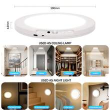 Đèn LED âm trần sạc điện có điều khiển từ xa, cảm biến chuyển động, dung lượng 4000mAh, công suất 5W, cổng Type-C, lắp đặt nam châm, thích hợp cho hành lang, phòng ngủ, cầu thang, nhà ở, đèn ngủ ban đêm. - Ánh sáng ba tông màu - Xem 14