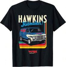 1 pieza de ropa de verano para niñas, camiseta casual con estampado, cuello redondo y manga corta, ropa de verano para estudiantes jóvenes, camiseta de manga corta con cuello redondo, camiseta , temporada 5, Hawkins Hitmaker!Camiseta con logotipo de furgoneta vintage, camiseta de manga corta con estampado a una cara, camiseta estilo pullover, camiseta de algodón pesado de 180 g, camiseta gráfica, lavable a máquina, top de primavera-verano, camiseta de corte relajado, camiseta unis-ex, camiseta unis-ex, todas las tallas disponibles, conjuntos familiares a juego, ropa de temporada, material transpirable, ropa festiva unis-ex de verano para estudiantes y jóvenes - camiseta gráfica de moda vibrante que inspira imaginación y autoexpresión camiseta mujer manga corta verano hombre  tops tops mujer camisetas mujer  mujer camisetas elegantes de mujer amarillo ontre mujer - Negro - Ver 1
