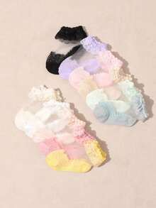 10双婴儿/幼儿蕾丝花边透明网眼公主风袜子，柔软透气，网眼面料，适合派对、节日、日常穿着 - 彩色 - 查看 2