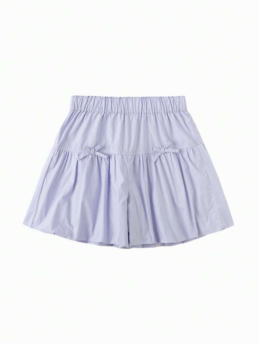 Balabala 2026年女童夏季花朵短裤，甜美可爱风格，柔软棉混纺面料，舒适日常休闲裤 - 粉紅紫 - 查看 1