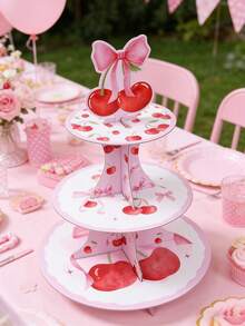 1 Set Soporte para pastel de varios niveles con diseño de lazo de flor de cerezo rosa, soporte desechable de papel para cupcakes con diseño de lazo de flor de cerezo rosa, adecuado para fiesta de revelación de género, decoración de baby shower, decoración de pastel de 1er cumpleaños. Decoración de flor de cerezo rosa para soporte de pastel de postre de fiesta de cumpleaños de bebé niña, decoración de baby shower, regalo de baby shower, decoración de fiesta de revelación de género, regalo de cumpleaños, decoración de 1er cumpleaños - lazo de cereza rosa - Ver 4