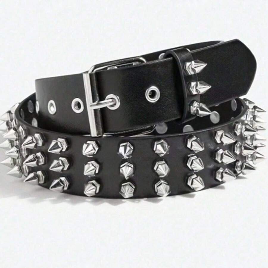 1pc Punk Rivet Stylish Rock Heavy Metal Dark Style Belt - Black - View 1