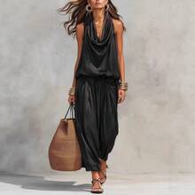 2026 Spring New V-Neck Waist-Cinching Ruffle Hem Elegant Dress Women's Set - Black - View 6