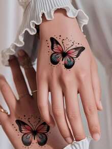 1 Sheet Waterproof Temporary Tattoo Sticker With Colorful Flowers And Butterfly Patterns, Personalized And Stylish, Suitable For Women, Perfect For Holiday Parties And Vacations. - Black - View 3