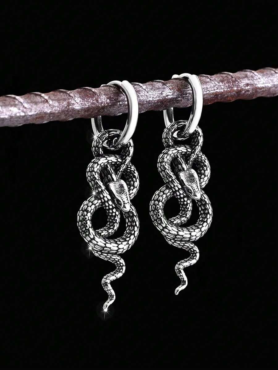 1 Pair Of Gothic Retro Snake-Shaped Dangle Earrings, Unique And Party Accessories For Men - Earring - View 1