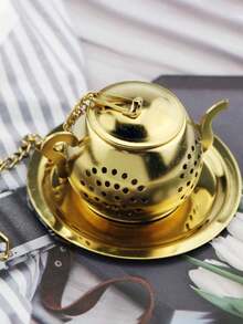 1pc Tea Pot With Cover Tea Strainer 304 Stainless Steel Tea Filter For Office Tea Brewing Device Tea Leaf Filter Tea Strainer, Integrated - Multicolor - View 2