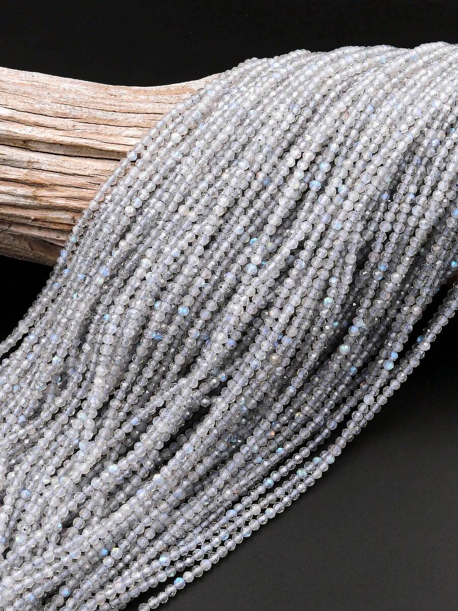 1 String AAA Grade Faceted Labradorite Round Loose Beads, 2mm, 3mm, 4mm Mini Rainbow Flash Gemstone, Charm For DIY Jewelry Making Bracelets And Necklaces, Natural Stone Crafts - Light Grey - View 1