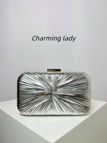 1pc Silver Metal Pleated Clutch Bag, Pleated Twist Design Fashion Evening Handbag, Formal Dinner Purse Suitable For Women, Perfect For Party, Ball, Charming And Exquisite Formal Party Clutch, Suitable For Party/Wedding/Formal Occasion Gala - Silver - View 5