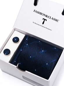 AlanKing 3-Piece Set: Blue Necktie, Pocket Square & Cufflinks, Romantic White Gift Box, Suitable For Formal Business, Wedding,Festival,Fathers Day Gift - Color Mixing - View 2